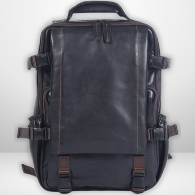 ISAAC | Herren Schwarzer Leder Rucksack